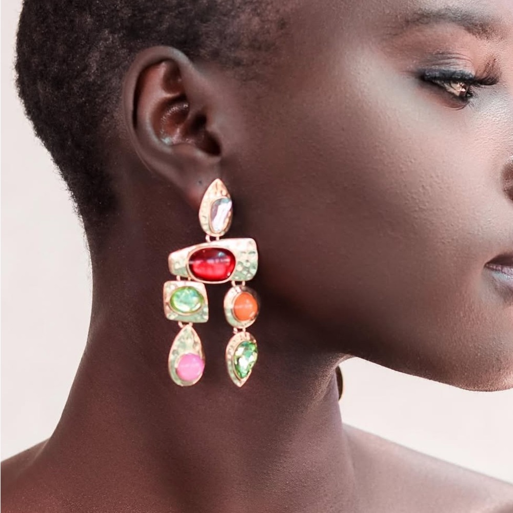 Statement Colorful Gemstone Dangle Earrings